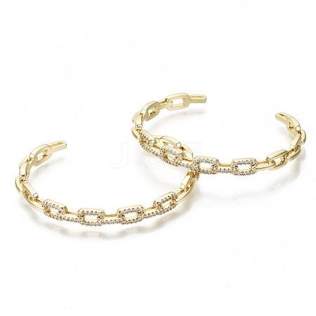 Brass Micro Pave Clear Cubic Zirconia Cuff Bangles BJEW-S142-020-NF-1