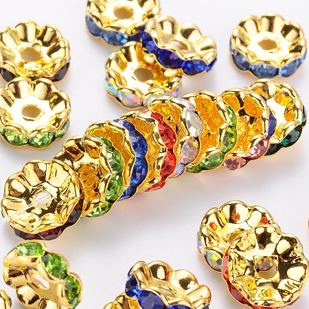 Brass Rhinestone Spacer Beads X-RB-A014-L10mm-G-NF-1
