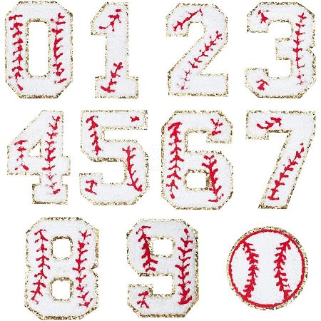  11Pcs Number 0~9 & Flat Tennis Shaped Towel Embroidery Style Cotton Iron on/Sew on Patches DIY-NB0007-60-1