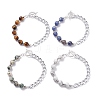 Natural Mixed Stone Round Beaded Bracelets Set with Curb Chain for Men Women BJEW-TA00048-1