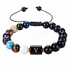 10MM Natural Black Obsidian Alphabet Beaded Braided Bracelets TO2319-22-1