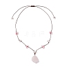Raw Rough Natural Stone Nuggets Pendant with Handmade Lampwork Flower Adjustable Waxed Polyester Cord Necklaces for Women NJEW-TA00210-02-4