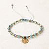 Bohemian Style Natural Blue Apatite Cube Braided Bead Bracelet LS-YV1392-7-1