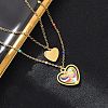 304 Stainless Steel & Plastic Colorful Heart Pendant Double Layer Necklaces for Women NJEW-U032-11G-1