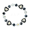 Heart with Flower Glass Beaded Stretch Bracelet BJEW-JB09651-3