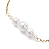Shell Pearl White Round Graduated Beaded 304 Stainless Steel Cable Chain Bracelets for Women BJEW-JB12981-3