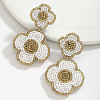 Flower Seed Beads & Cloth Dangle Stud Earrings FS-WGC791C-03-1