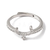 Rack Plating Brass Cubic Zirconia Arabic Letters Adjustable Rings for Women RJEW-S407-10P-15-2