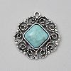 Tibetan Style Alloy Pave Synthetic Turquoise Pendants PALLOY-CJC0025-01AS-F-1