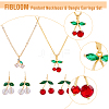 FIBLOOM Cubic Zirconia & Alloy Enamel Cherry Pendant Necklaces & Dangle Earrings SJEW-FI0001-22-3