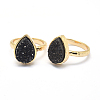 Electroplate Natural Druzy Quartz Crystal Finger Rings RJEW-I055-01G-RS-1