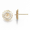 Brass Micro Pave Clear Cubic Zirconia Stud Earring Findings KK-T062-52G-NF-2