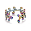 Rainbow Color Ion Plating(IP) 304 Stainless Steel Leaf Wrap Open Cuff Ring for Women RJEW-A005-02-3
