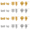DICOSMETIC 48Pcs 6 Style Half Round & Bowknot & Rectangle Alloy Stud Earring Findings FIND-DC0003-22-1