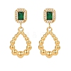 Green Cubic Zirconia & Stainless Steel Teardrop Dangle Stud Earrings FM9829-5