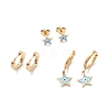 3 Pairs 3 Style Enamel Star with Evil Eye Dangle Hoop Earrings EJEW-B020-07G-1