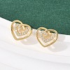Brass Micro Pave Clear Cubic Zirconia Heart Stud Earrings EJEW-F400-28A-G-1