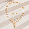 Fashionable Vintage Brass Triangle Double-layer Pendant Necklace & Stud Earring Set for Women WZ9346-3-1