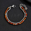 Natural Carnelian Round Beaded 2-Strand Bracelets with 201 Stainless Steel Box Chains for Men Women EI8345-2-1