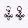 Brass Micro Pave Cubic Zirconia Tiny Cross Charms ZIRC-G128-04B-1