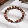 Natural Dracaena Drac Wood Round Beadeed Stretch Bracelets Sets for Men Women BJEW-JB12355-01-1