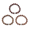 3Pcs 3 Colors Natural Wood Round Beadeed Stretch Bracelets Sets for Men Women BJEW-JB12355-2