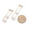 Round Shell Beads with Long Chain Tassel Dangle Stud Earrings EJEW-TA00092-4