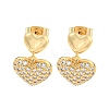 Heart Brass Pave Clear Cubic Zirconia Dangle Stud Earrings EJEW-M258-35G-1