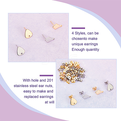 64Pcs 4 Sryle 201 Stainless Steel Stud Earring Findings STAS-DC0011-34-1