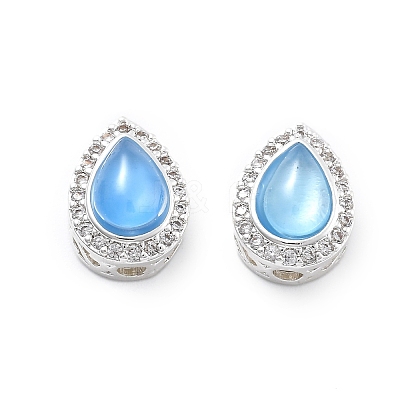 Brass Light Sky Blue Glass Teardrop Multi-Strand Links KK-B125-09S-1