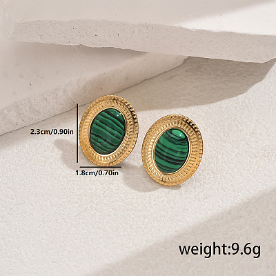 Vintage Stainless Steel with Malachite Stud Earrings YU8989-2-1