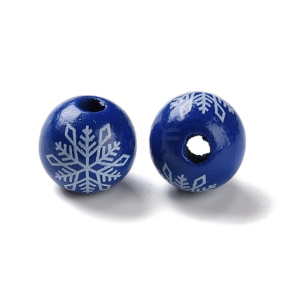 Printed Wood European Beads WOOD-Z002-08B-1