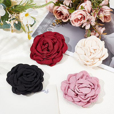 4Pcs 4 Colors Polyester 3D Flower Wrap Choker Necklaces for Women NJEW-SP0001-13-1
