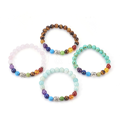 Natural & Synthetic Mixed Stone Stretch Bracelets BJEW-JB03905-1