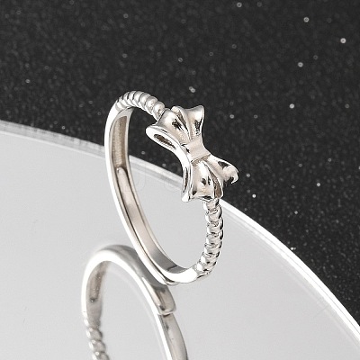 925 Sterling Silver Bowknot Adjustable Rings for Women RJEW-R008-02S-04-1