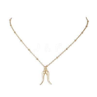 Alloy Double Italian Horn Pendant 304 Stainless Steel Satellite Chain Necklaces NJEW-JN05563-1
