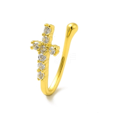 Clear Cubic Zirconia Cross Clip on Nose Rings AJEW-F059-11G-1