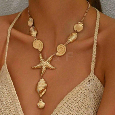 Ocean Iron Conch Shell Starfish Shape Pendant Y Necklaces for Vacation Beach Travel Jewelry YJ1922-1