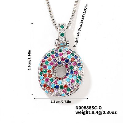 Brass Pave Colorful Cubic Zirconia Letter Pendant Box Chain Necklaces NU0575-41-1
