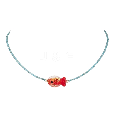 2Pcs 2 Colors Handmade Foil Lampwork Fish & Natural Apatite & Rhodonite Faceted Round Beaded Necklaces for Women NJEW-JN05536-1