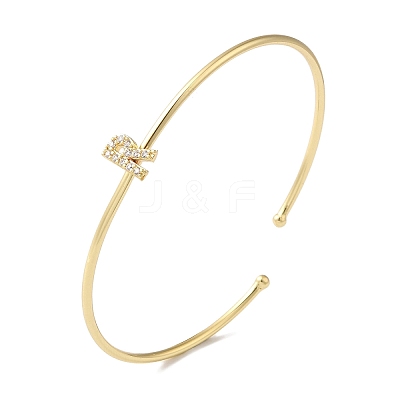Rack Plating Brass Micro Pave Clear Cubic Zirconia Letter Open Cuff Bangles BJEW-A018-01G-R-1