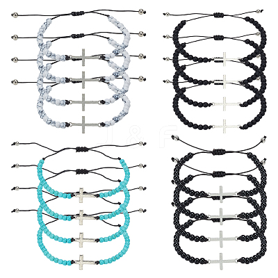 24Pcs 4 Colors Stainless Steel Cross Link Bracelets BJEW-GO0001-31-1