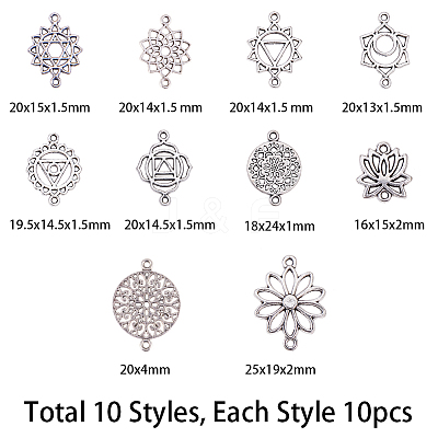 Chakra Tibetan Style Alloy Links TIBE-SC0001-08AS-FF-1