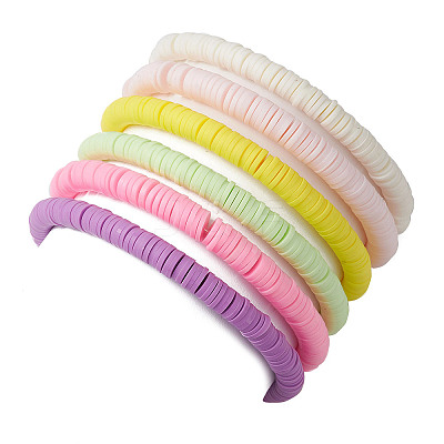 6Pcs 6 Color Polymer Clay Heishi Surfer Stretch Bracelets Set BJEW-JB09732-01-1