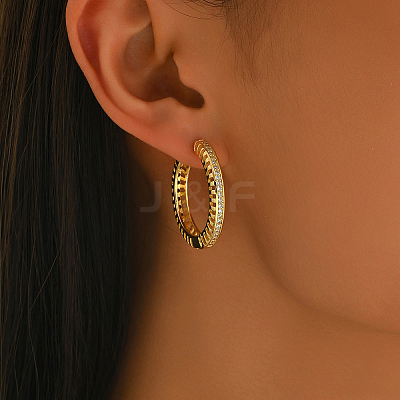 Hollow Brass Clear Cubic Zirconia Hoop Earrings SP8143-1