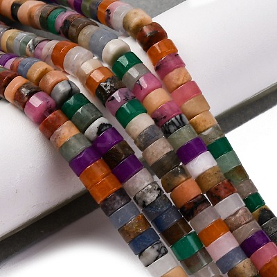 Natural White Jade & Black Netstone & Red Aventurine Disc Beads Strands G-M092-A-01-1