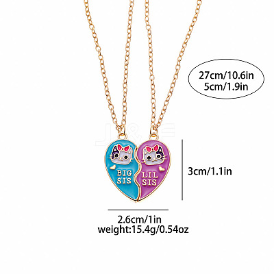 2Pcs Cute Alloy Enamel BFF Cat Heart Pendant Necklaces for Women FS-WG9A306-01-1