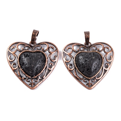 Natural Lava Rock Peach Love Heart Pendants G-G158-01-06-1