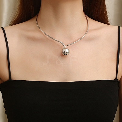 Non-Tarnish 304 Stainless Steel Round Ball Pendant Choker Necklaces NJEW-D058-01P-1