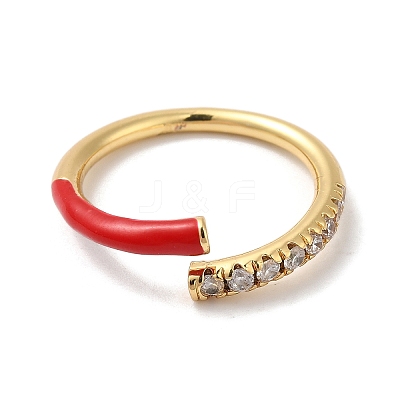 Rack Plating Brass Cubic Zirconia Open Cuff Rings for Women RJEW-S407-04H-1